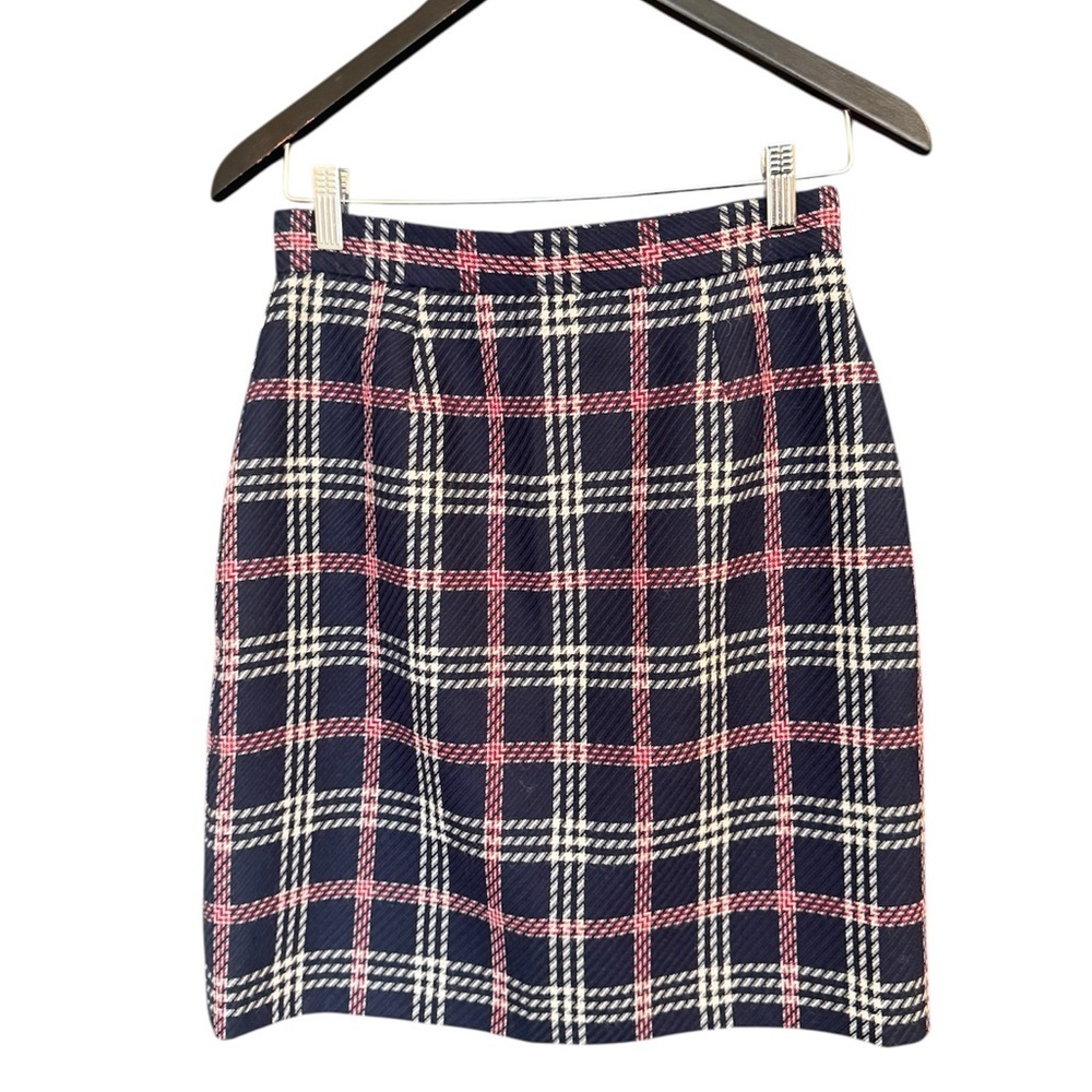 Brooks Brothers Red Fleece size 2 EUC wool blend red/navy Plaid Pencil Skirt
